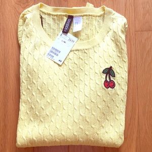 H&M’s Yellow Cable Knit Sweater w/ Cherry